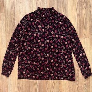 Anne Klein Black and Pink Floral Blouse